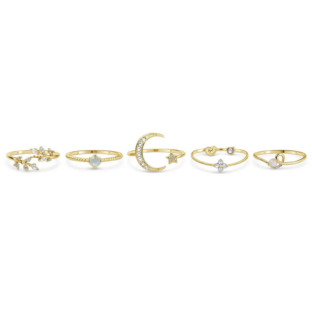 10-Piece Bohemian Ring Set in Silver and Gold