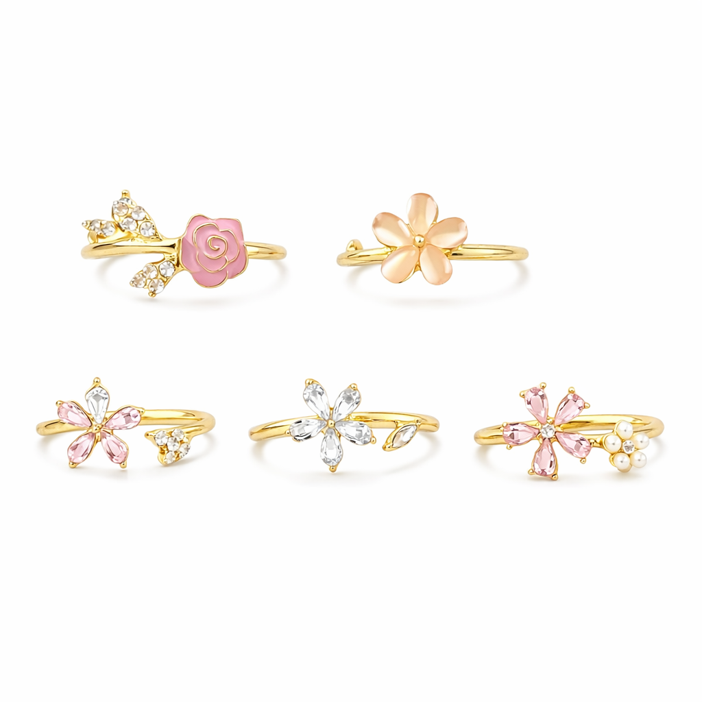 Alloy Rhinestone Pearl Ring Set