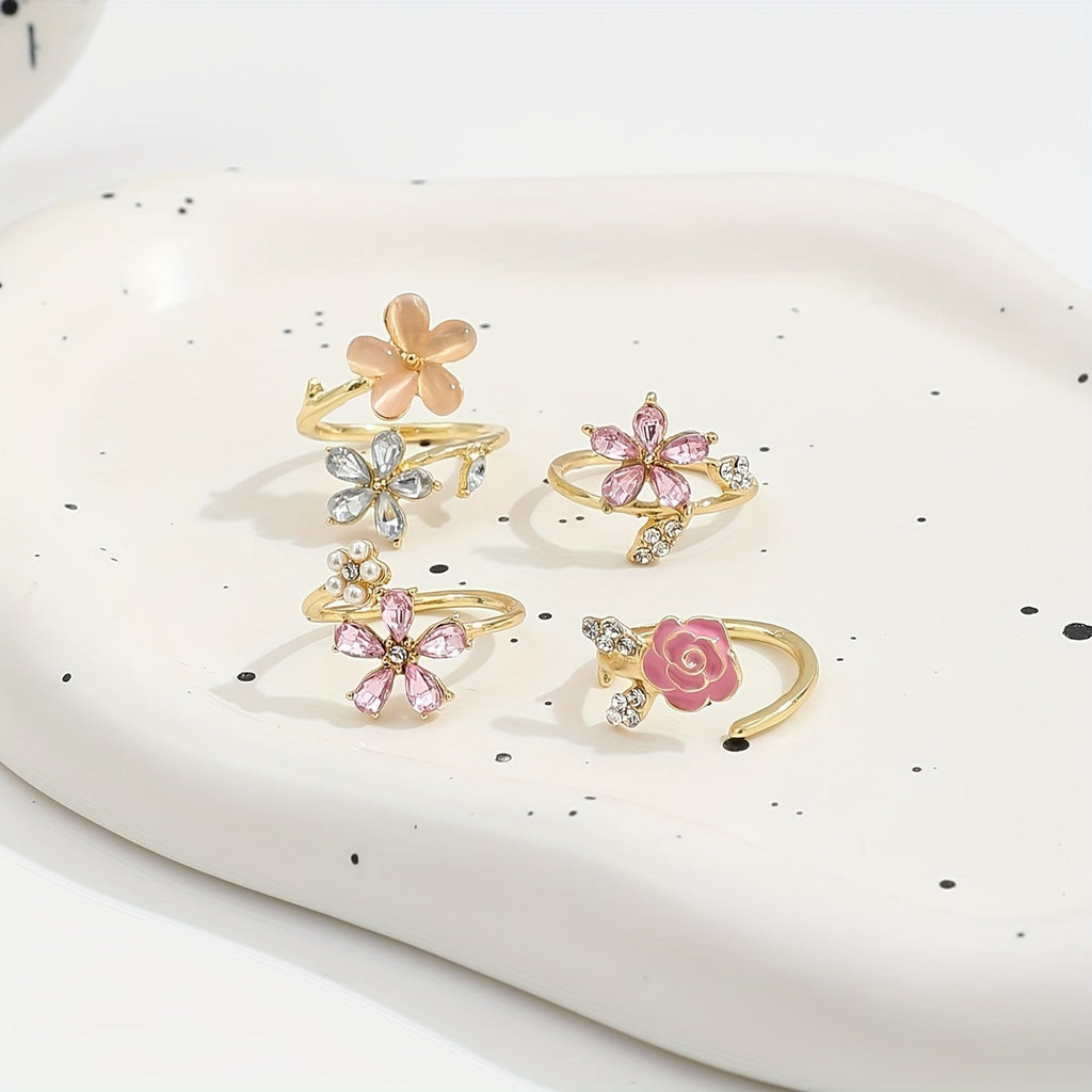 Alloy Rhinestone Pearl Ring Set