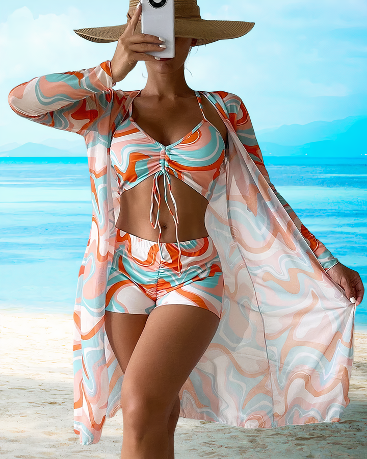 Amalfi - High-Waist Bikini Set with Cover-Up