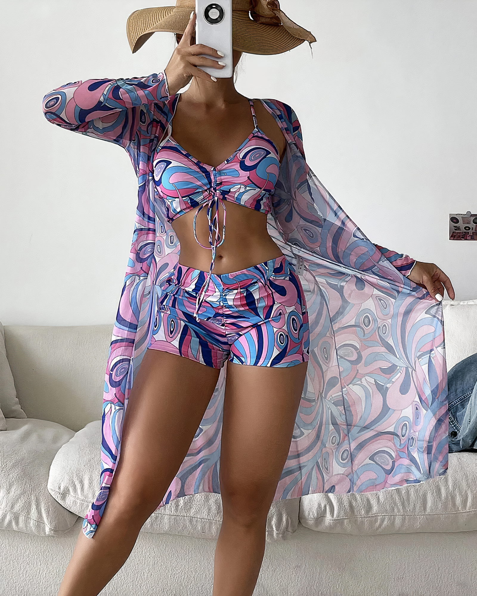 Amalfi - High-Waist Bikini Set with Cover-Up