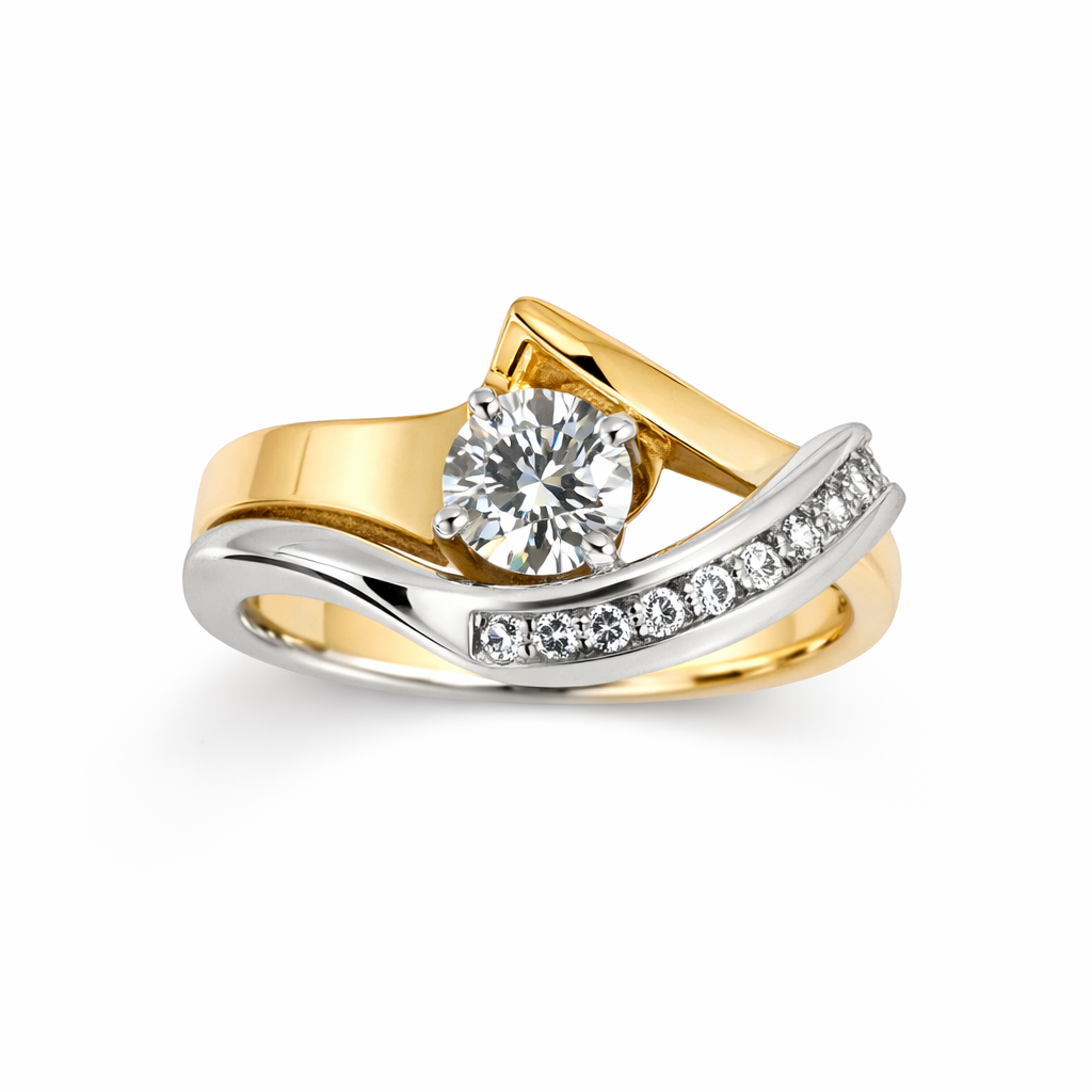 Antique-Inspired Irregular Gold and Silver Zirconia Ring