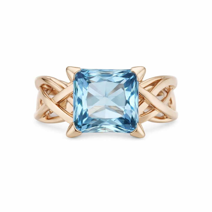 Antique Rose Gold Blue Zirconia Ring