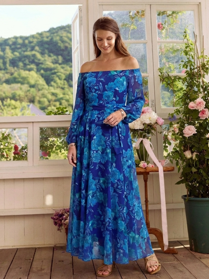Aspen - Off Shoulder Floral Maxi Dress - Eliza-Warszawa