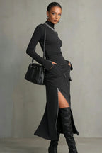 Asymmetric Multi-Zipper High-Neck Two-Piece Set - Eliza-Warszawa