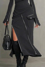 Asymmetric Multi-Zipper High-Neck Two-Piece Set - Eliza-Warszawa