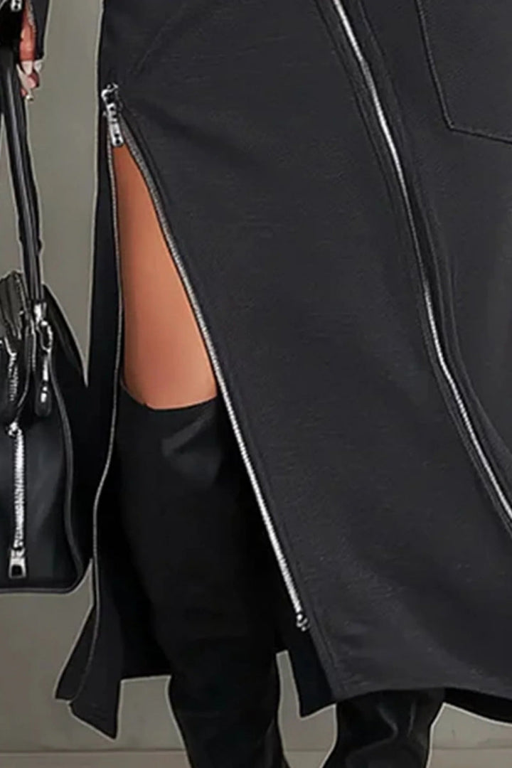 Asymmetric Multi-Zipper High-Neck Two-Piece Set