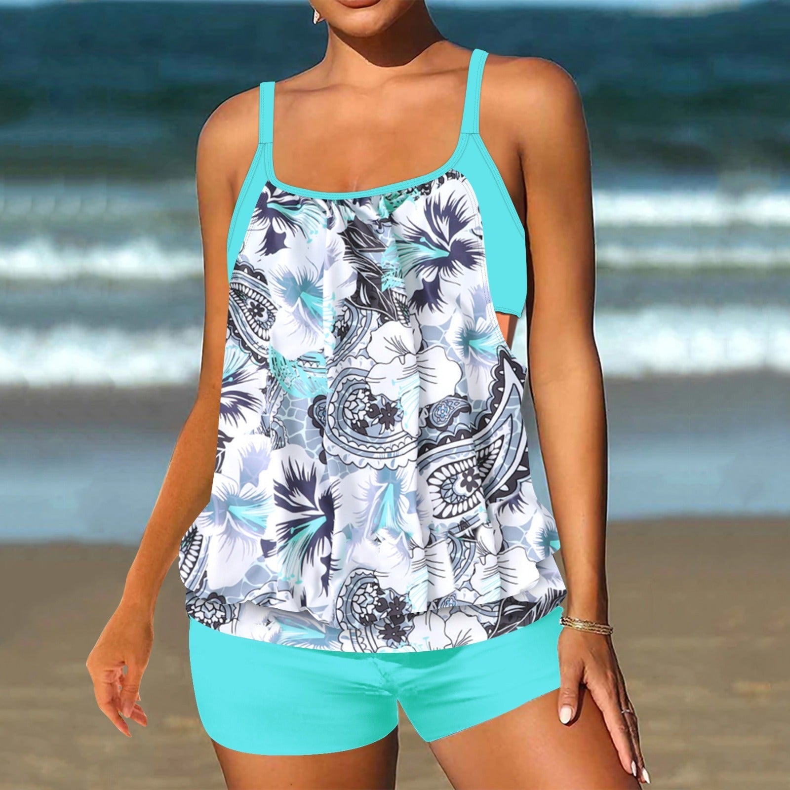 Barbara™ | Elegant Ocean Print Split Tankini - Eliza-Warszawa