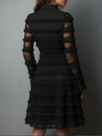 Black Fringe Textured Sheer Layered Mini Dress - Eliza-Warszawa
