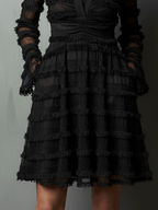 Black Fringe Textured Sheer Layered Mini Dress - Eliza-Warszawa