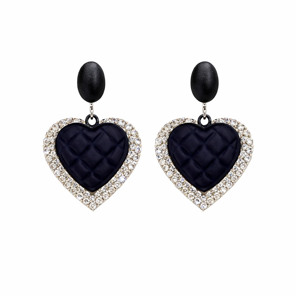 Black Heart Earrings in Gold