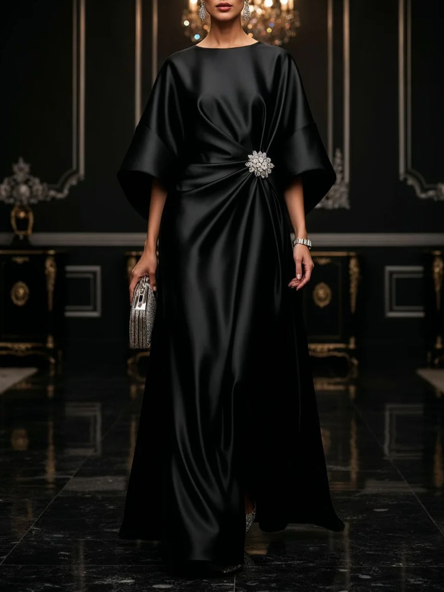 Black Luxe Satin Maxi Dress - Eliza-Warszawa