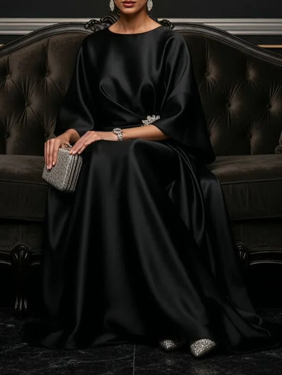 Black Luxe Satin Maxi Dress - Eliza-Warszawa