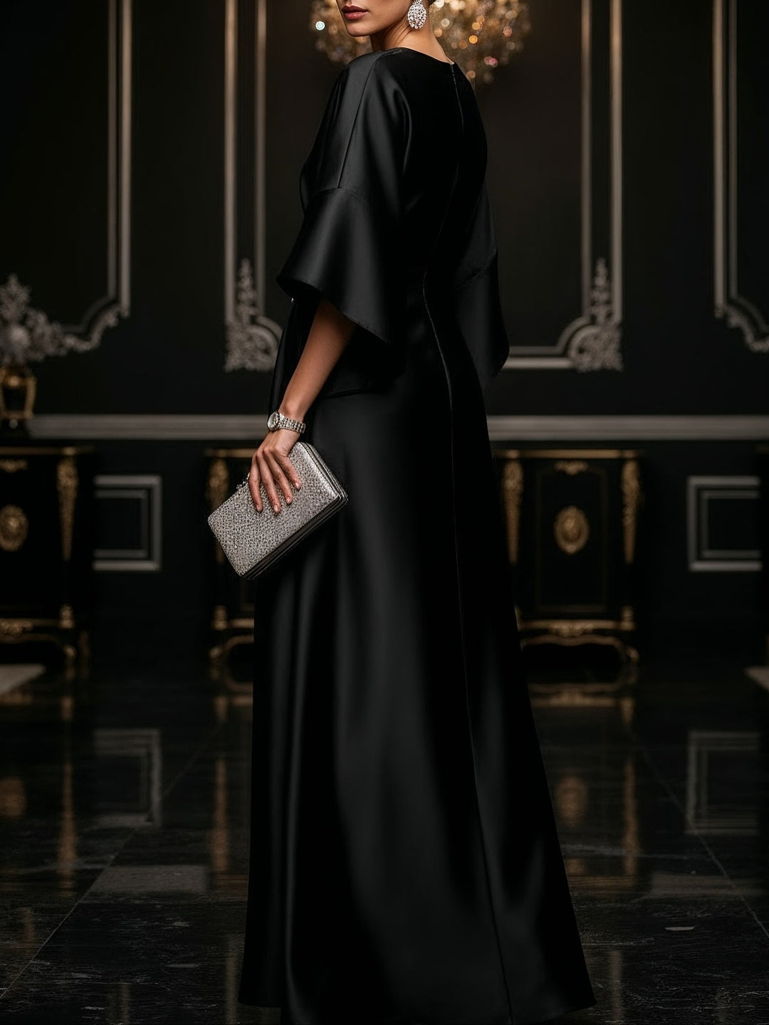 Black Luxe Satin Maxi Dress - Eliza-Warszawa