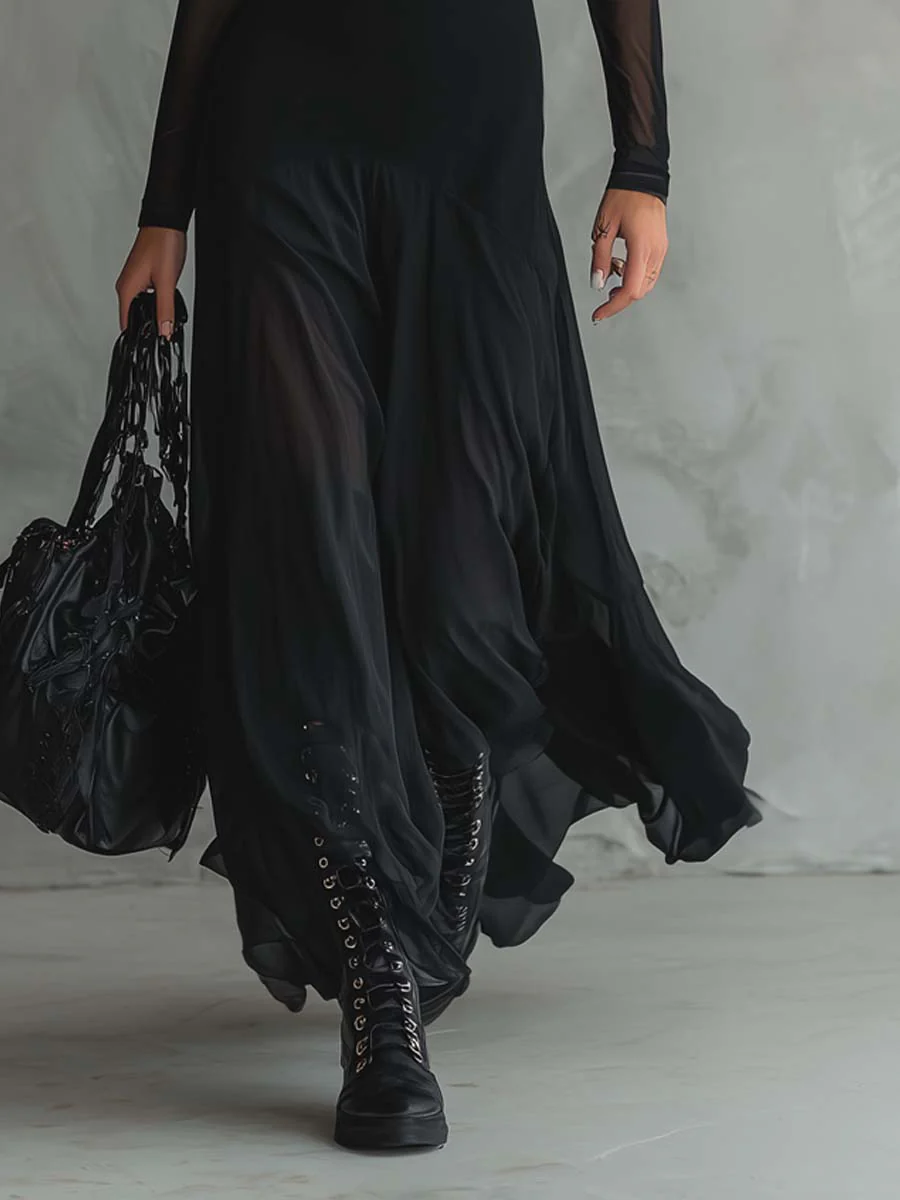 Black Tulle Patchwork Maxi Dress - Eliza-Warszawa