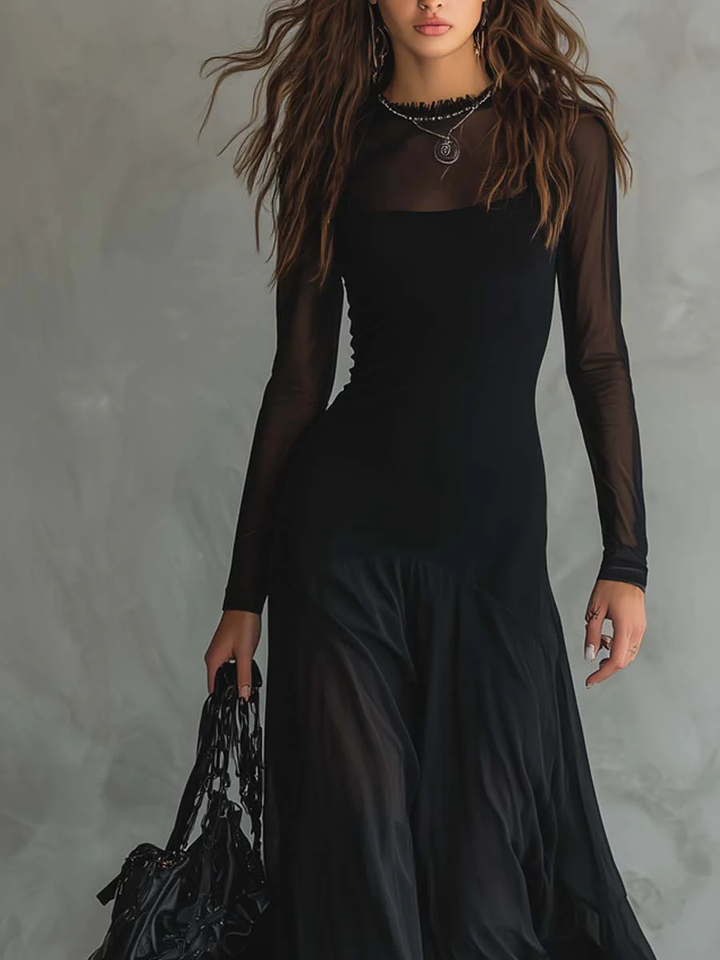 Black Tulle Patchwork Maxi Dress - Eliza-Warszawa