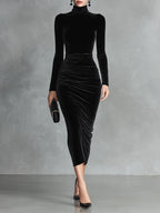 Black Velvet Elegant High-Neck Bodycon Dress - Eliza-Warszawa