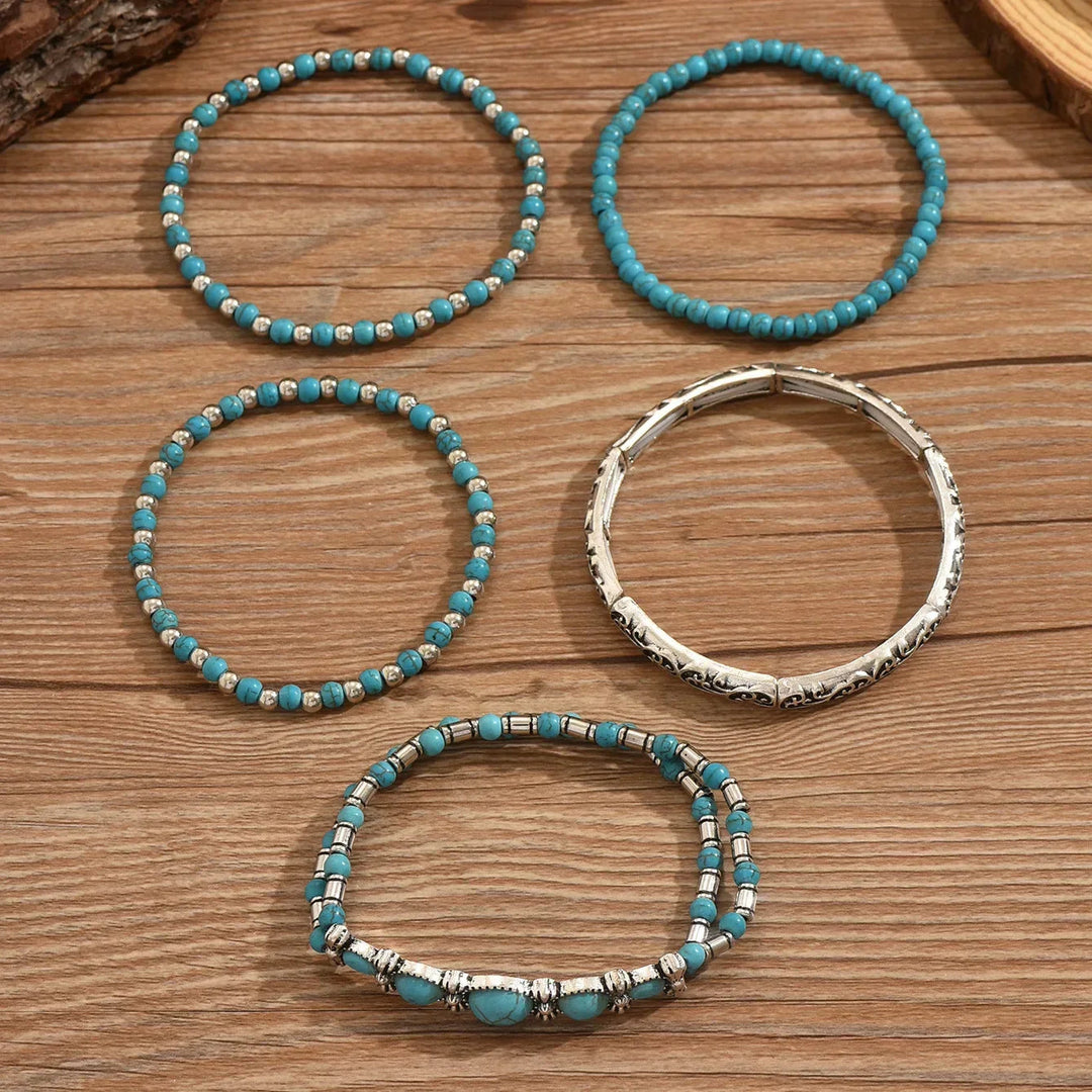 Bohemian Turquoise Beaded Bracelet Set