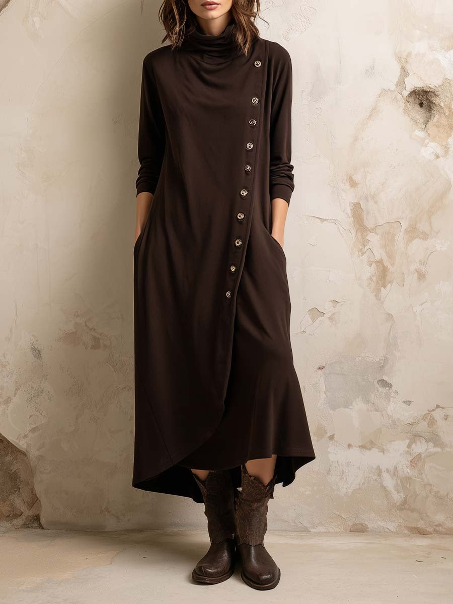 Boho-Inspired Midi Dress With Side Button Placket - Eliza-Warszawa