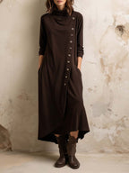 Boho-Inspired Midi Dress With Side Button Placket - Eliza-Warszawa