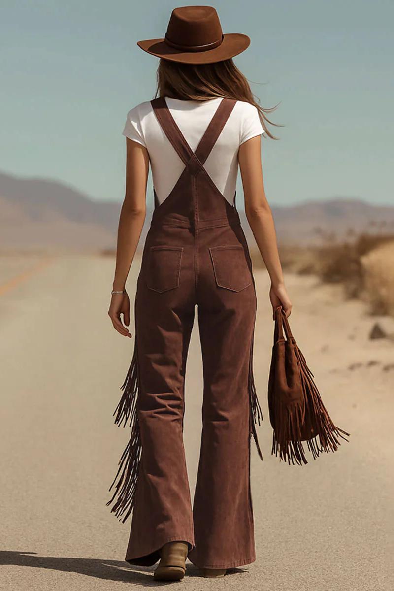 Boho Fringe Micro-Suede Overalls - Eliza-Warszawa