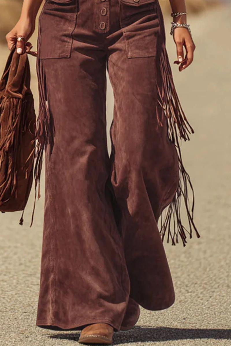 Boho Fringe Micro-Suede Overalls - Eliza-Warszawa