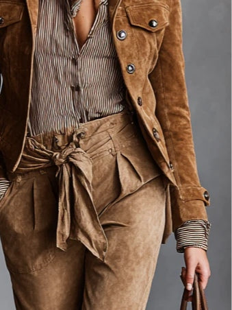Bora Cropped Jacket | Soft Suede, Classic Lapel - Eliza-Warszawa
