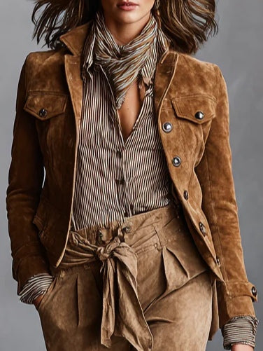 Bora Cropped Jacket | Soft Suede, Classic Lapel - Eliza-Warszawa