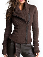 Breezy Knit Jacket | Asymmetrical Zip, Ribbed Texture - Eliza-Warszawa