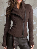 Breezy Knit Jacket | Asymmetrical Zip, Ribbed Texture - Eliza-Warszawa