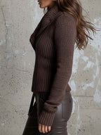 Breezy Knit Jacket | Asymmetrical Zip, Ribbed Texture - Eliza-Warszawa