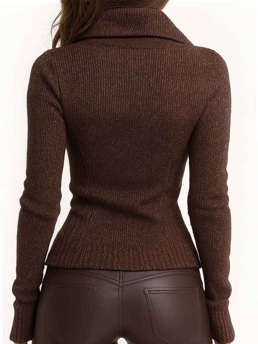 Breezy Knit Jacket | Asymmetrical Zip, Ribbed Texture - Eliza-Warszawa
