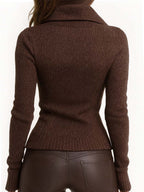 Breezy Knit Jacket | Asymmetrical Zip, Ribbed Texture - Eliza-Warszawa