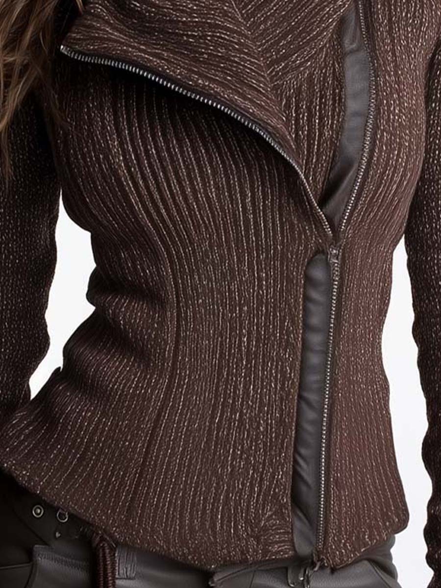 Breezy Knit Jacket | Asymmetrical Zip, Ribbed Texture - Eliza-Warszawa
