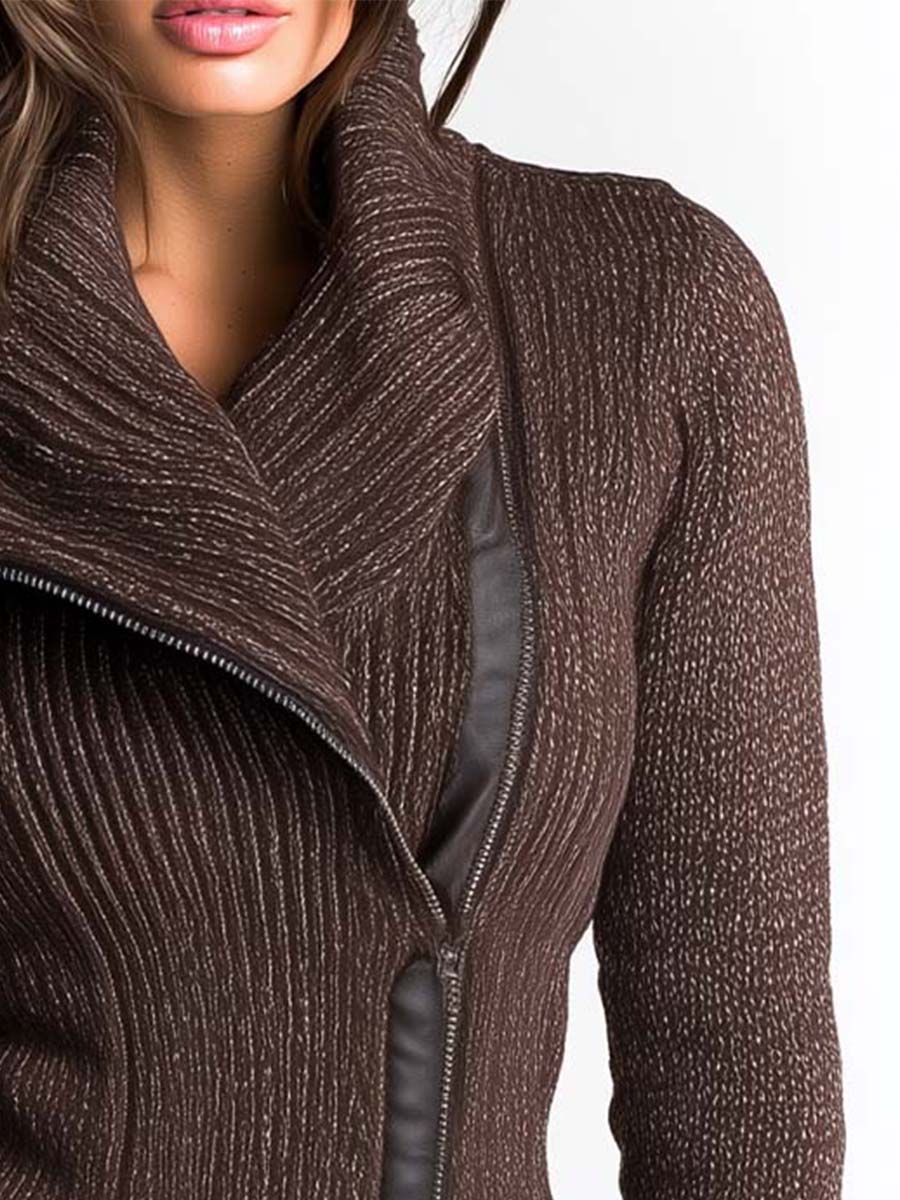 Breezy Knit Jacket | Asymmetrical Zip, Ribbed Texture - Eliza-Warszawa