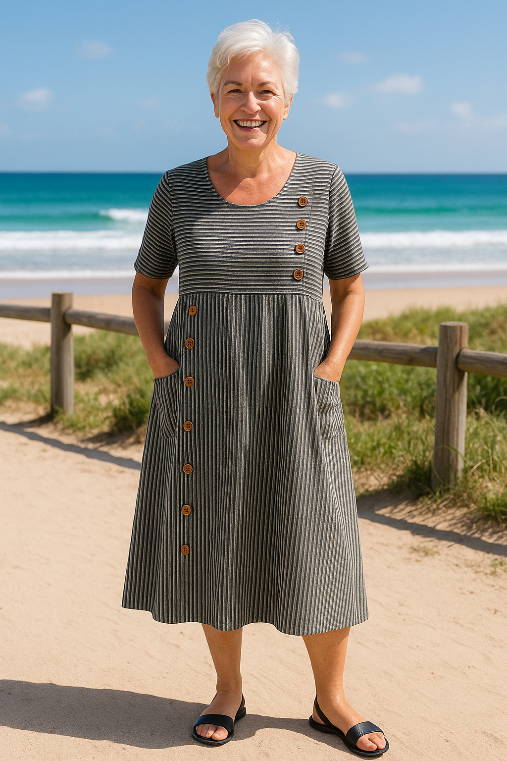 Brienne | Striped Midi Dress – Effortless Comfort, Everyday Confidence - Eliza-Warszawa