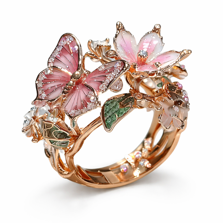 Bright Nature-Inspired Butterfly Ring with Zirconia