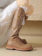 Brown embroidered back zipper long boots - Eliza-Warszawa