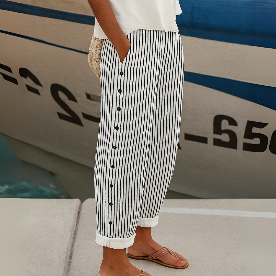 Ava | Stylish Striped Button Pants - Eliza-Warszawa