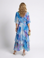 Calista - Sheer Layered V Neck Tie Waist Maxi Dress - Eliza-Warszawa