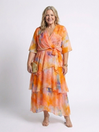 Calista - Sheer Layered V Neck Tie Waist Maxi Dress - Eliza-Warszawa