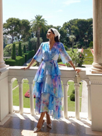 Calista - Sheer Layered V Neck Tie Waist Maxi Dress - Eliza-Warszawa