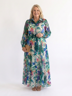 Carolina - Long Sleeve Printed Belted Maxi Dress - Eliza-Warszawa