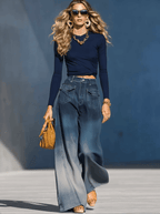 Casual Fashion Gradient Washed Denim Blue Gray Loose Pants - Eliza-Warszawa