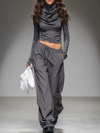 Casual Long-sleeved T-shirt And Wide-leg Pants Set - Eliza-Warszawa