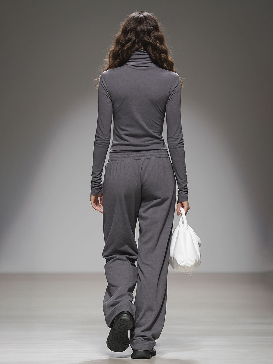 Casual Long-sleeved T-shirt And Wide-leg Pants Set - Eliza-Warszawa