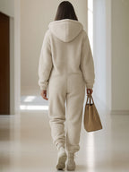 Casual Loose Vintage Polar Fleece Pocket Zipper Hooded Jumpsuit - Eliza-Warszawa