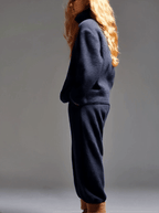 Casual Navy Blue Polar Fleece Half-zip Sweatshirt Pants Sports Set - Eliza-Warszawa