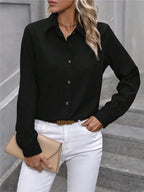 Casual Single-breasted Solid Color Color-blocked Long-sleeved Collared Shirt - Eliza-Warszawa