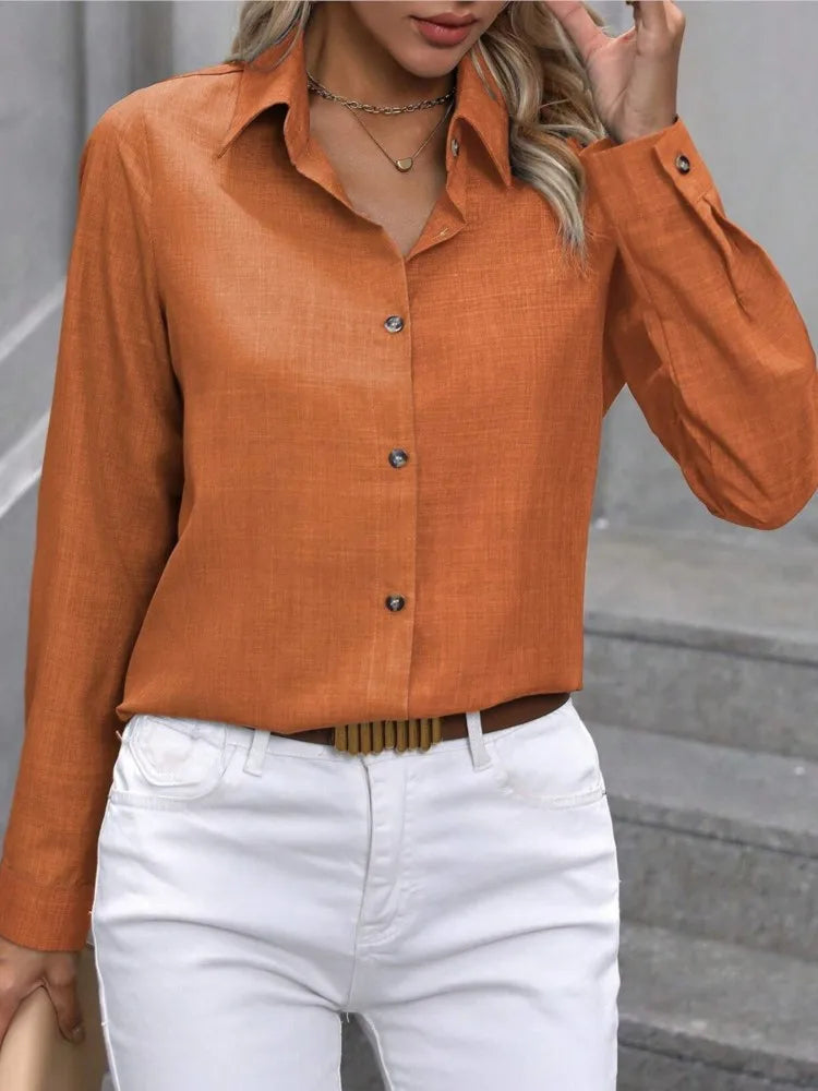 Casual Single-breasted Solid Color Color-blocked Long-sleeved Collared Shirt - Eliza-Warszawa